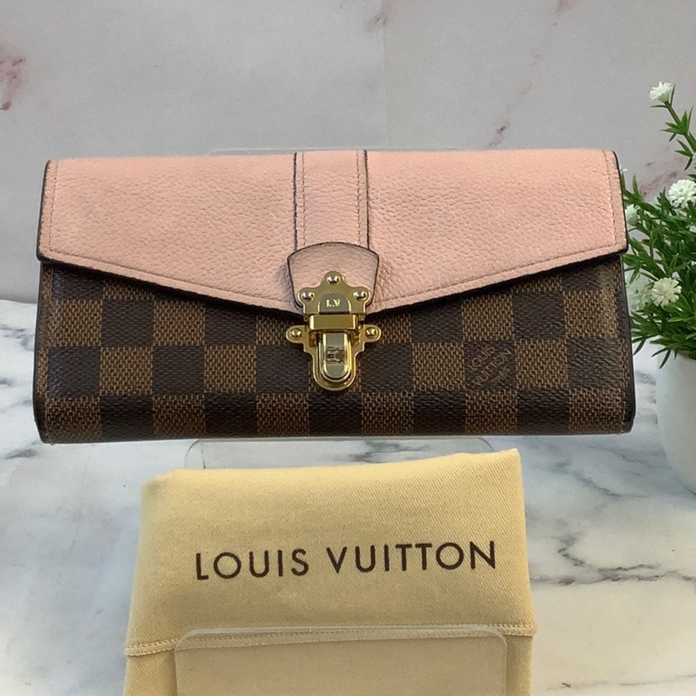 GUC Louis Vuitton Pink Flap and Damier Ebene Wallet